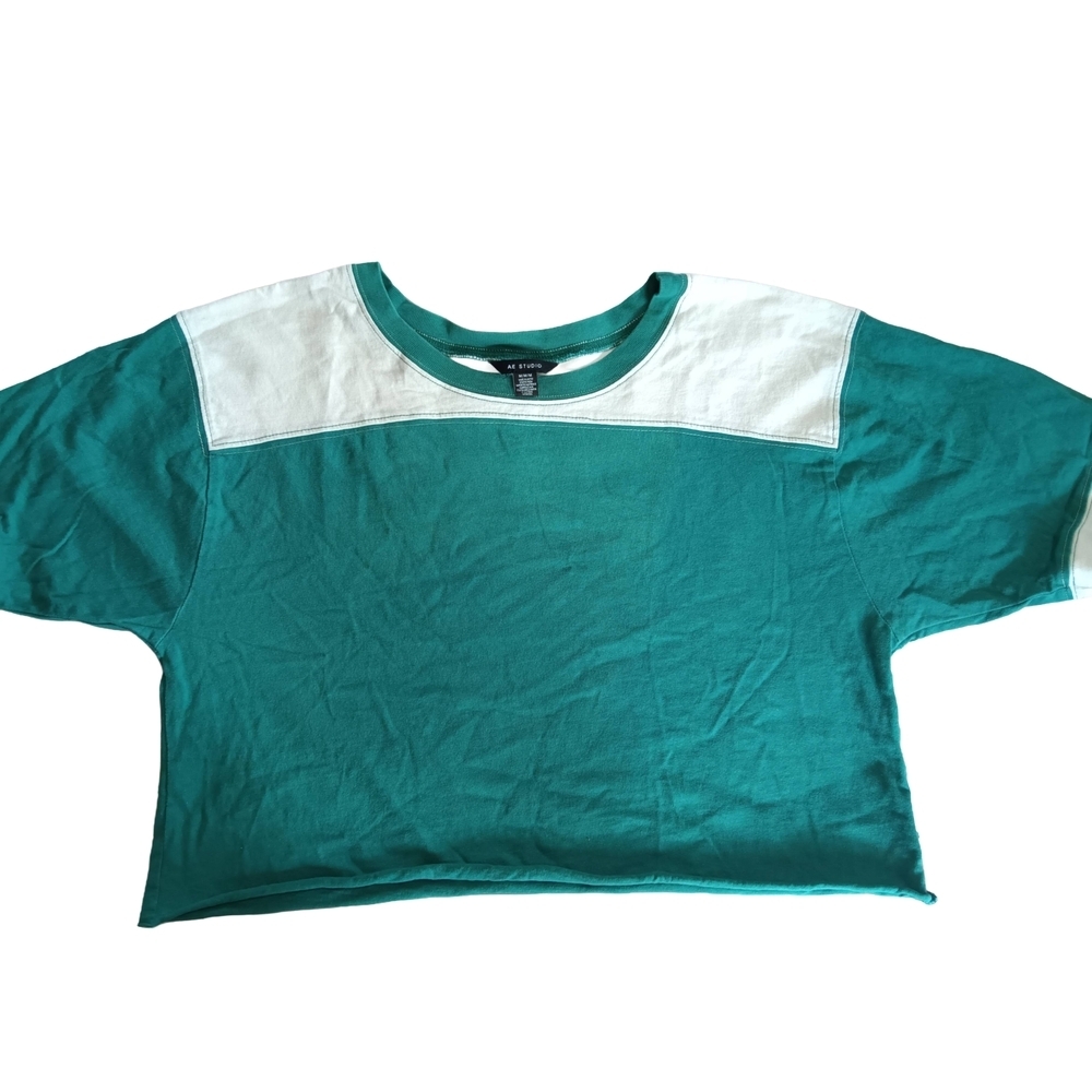 AE Studio Teal and White Short Sleeve Tee Size Medium - Picture 4 of 8